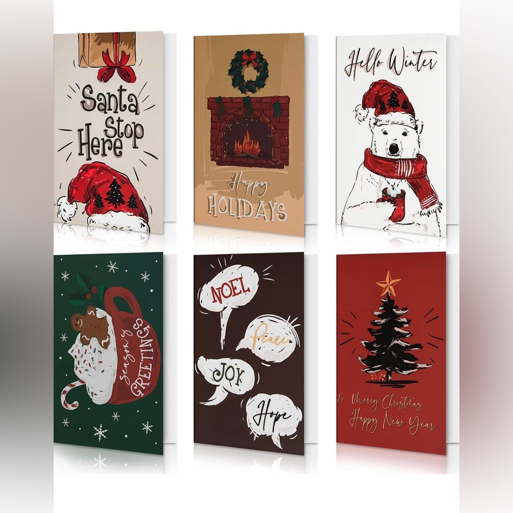 Christmas Holiday Greeting Cards Assortment 6 Artistic Greeting Designs 36 cards